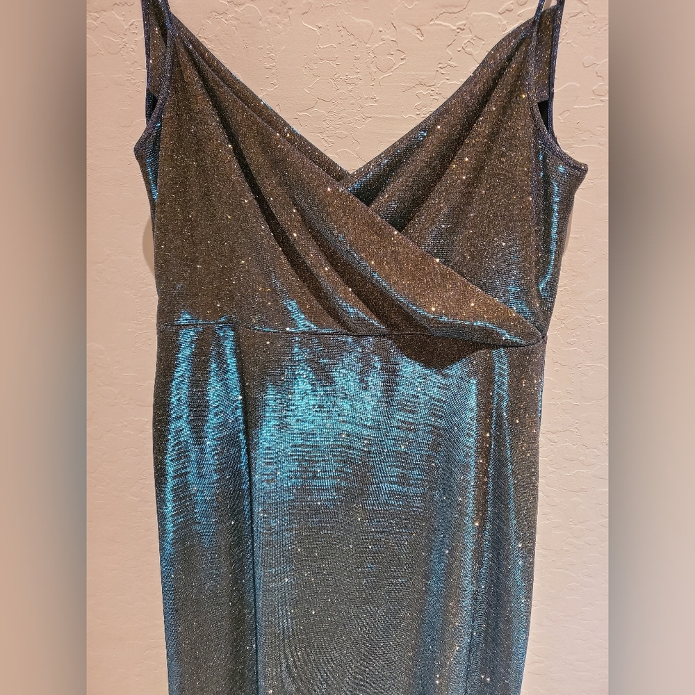 VEDA LUREX COCKTAIL DRESS  Dark Blue Gold Interlay Size Large